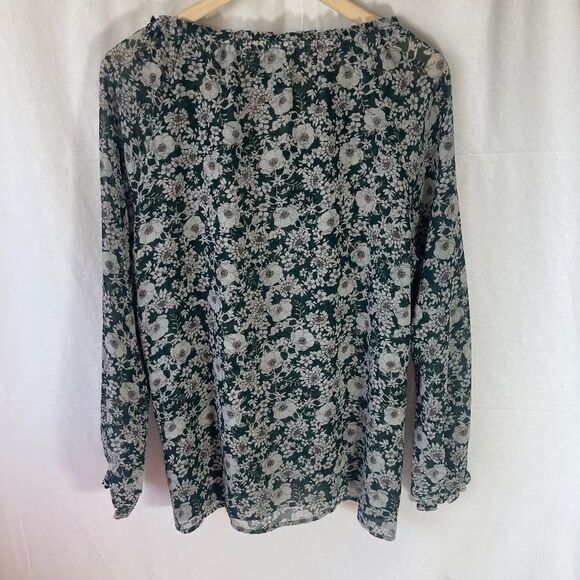 CAbi Green Floral Boho Flowy Peasant Blouse Style 3765 Sz XS - Picture 4 of 8